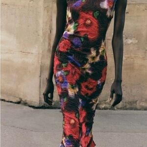 Zara Red and Multicolor Floral Dress
